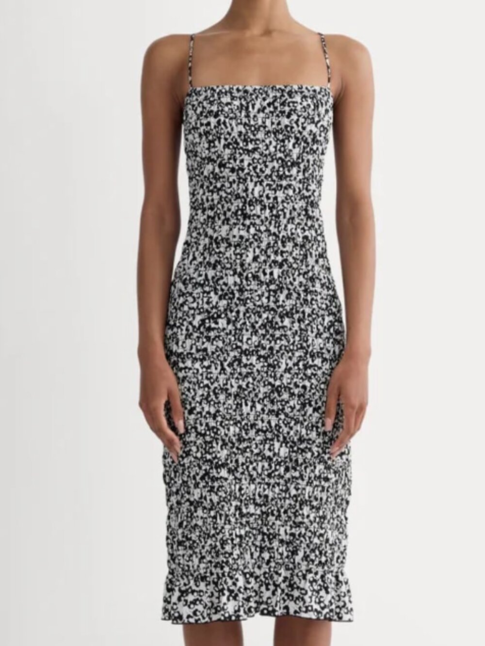 Everlane Black and White Smocked Midi Dress